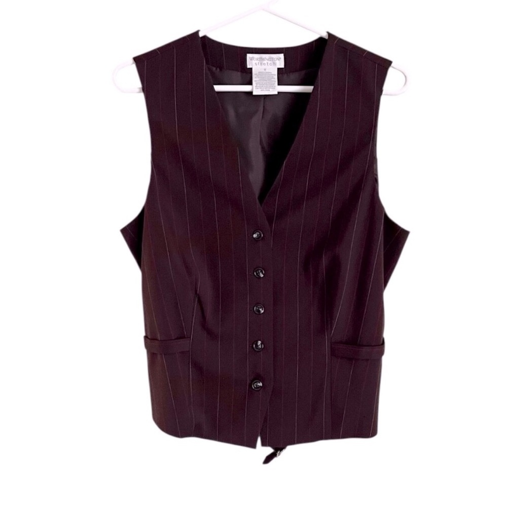 Worthington Brown Pinstripe Suiting Vest Button Up Y2K Retro Menswear Women’s 12